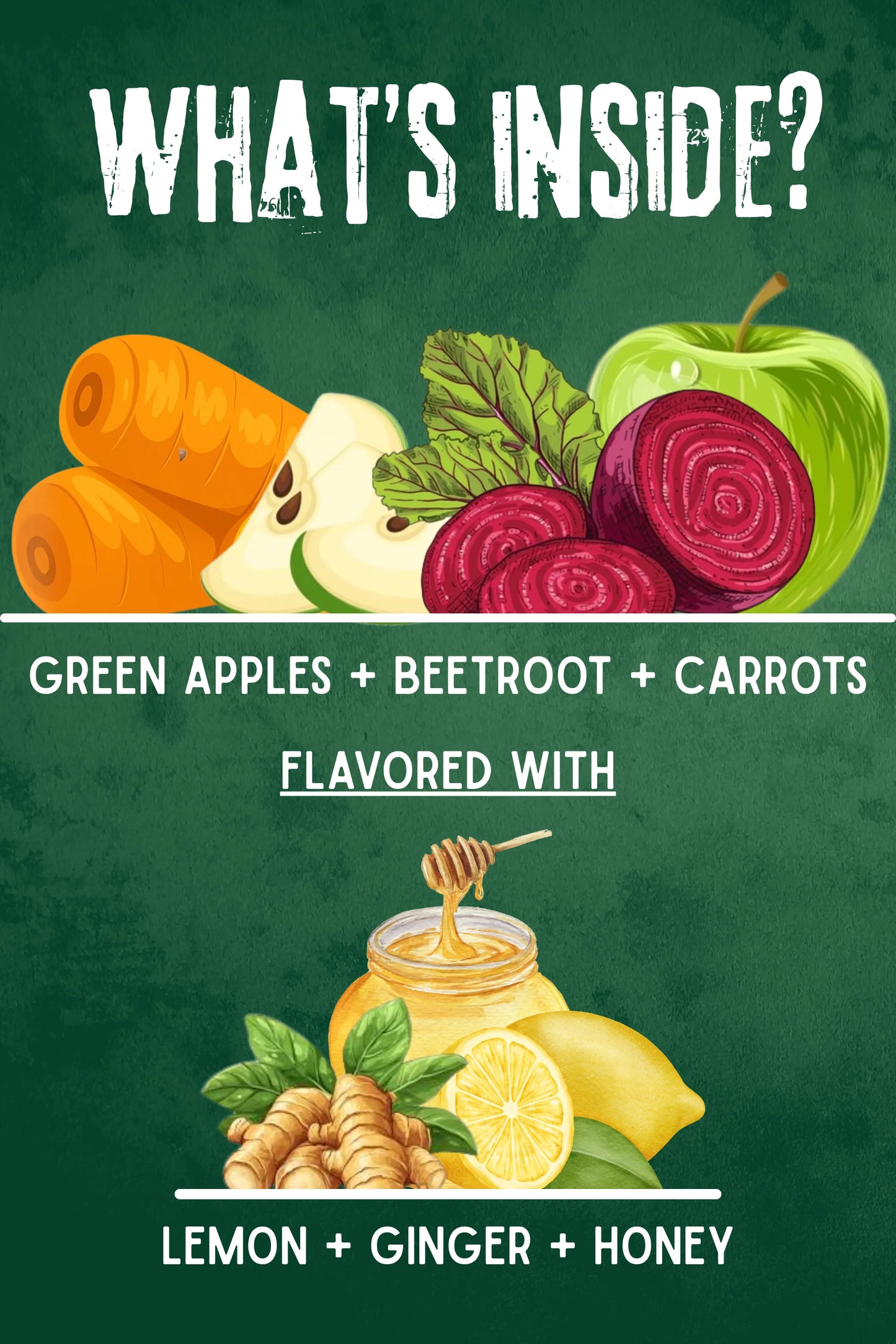 Ingredients: Apple, Beetroot, Carrot – Cold Pressed Juice