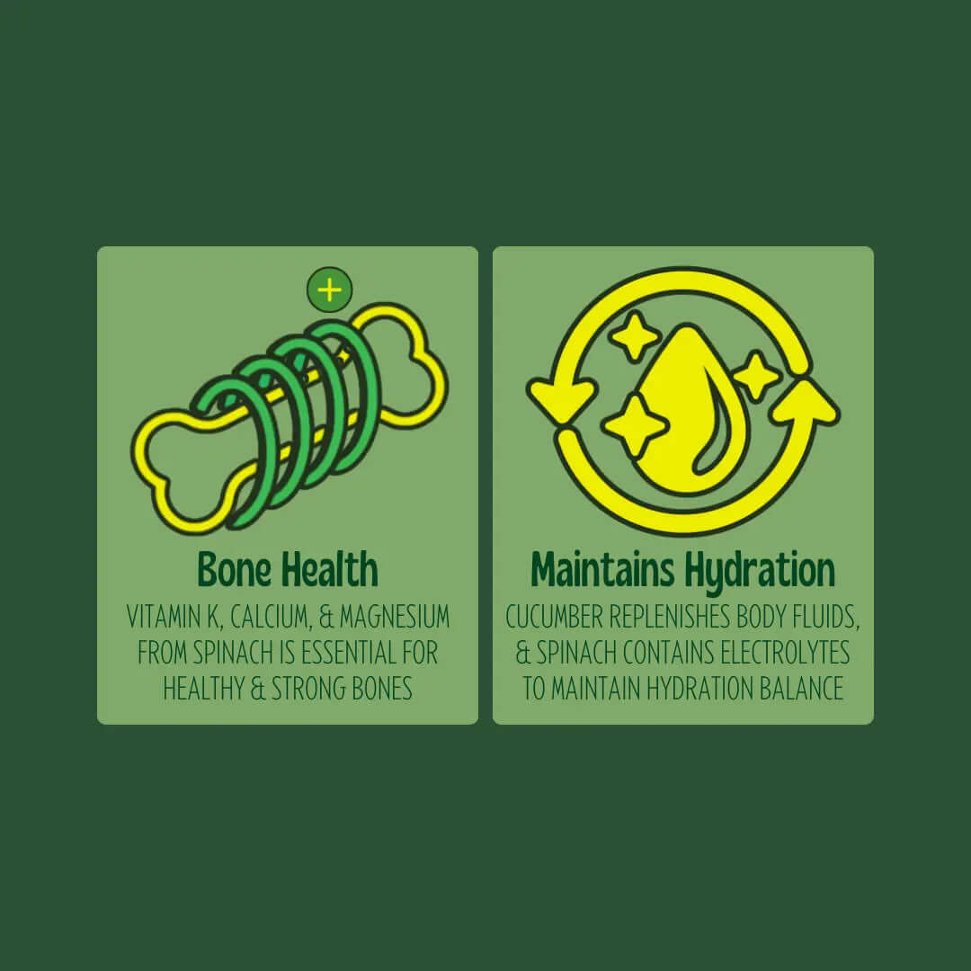 cold-pressed apple, cucumber, and spinach juice supports bone health and helps maintain hydration.