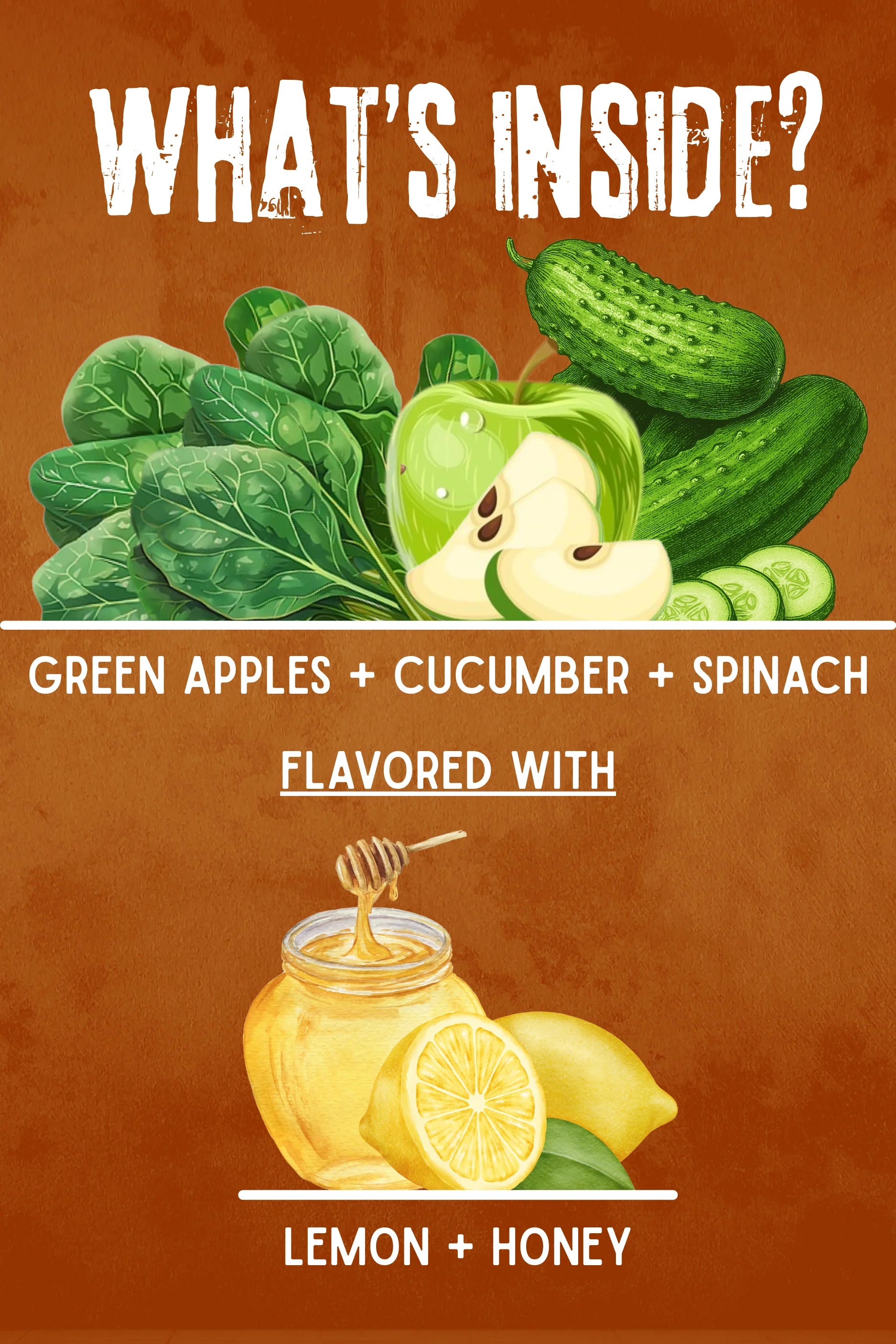 Apple, Cucumber, Spinach, Lemon & Honey – Cold Pressed Juice Ingredients